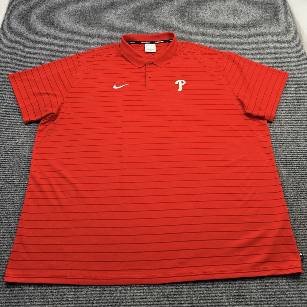Nike Dri-FIT Philadelphia Phillies MLB Polo Men's 3XL Red Striped Short Sleeve